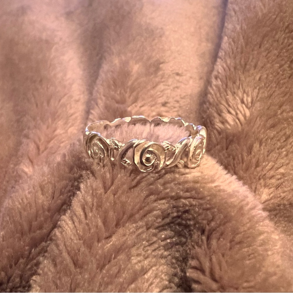 Sz 9 | Sterling Silver 925 Vintage Carved Rose Minimalist Flower Band Ring